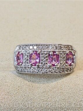 Pink Sapphire & Pavé natural Diamond 14 K ring size 7